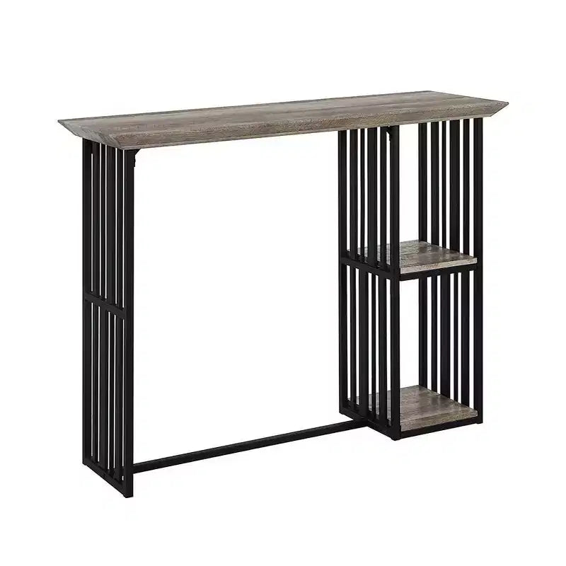 Table à manger en chêne antique, finition noir sable : Piètement central robuste en métal, 2 places