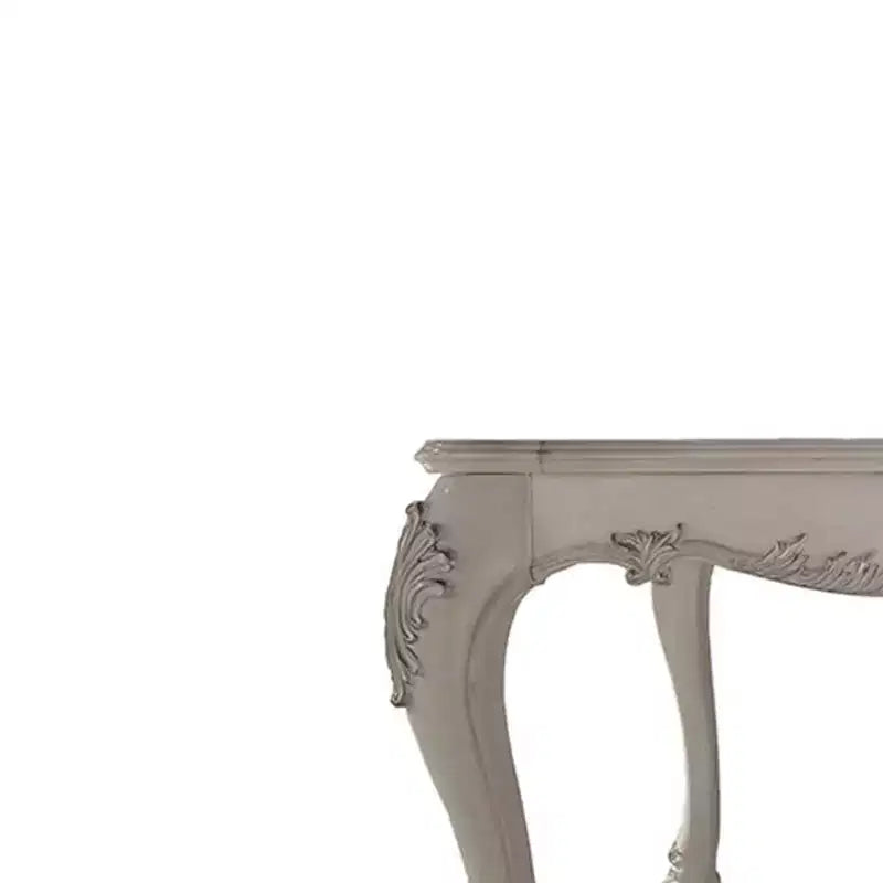 Table à manger, finition blanc cassé, carrée, 8 places, structure en résine