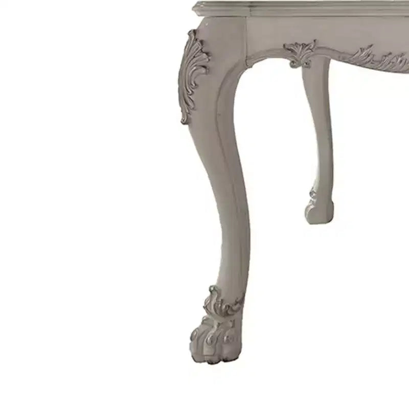 Table à manger, finition blanc cassé, carrée, 8 places, structure en résine