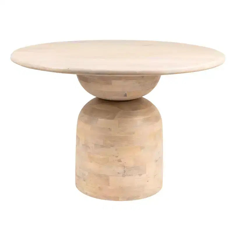 Storied Home Mango Wood Dining Table Natural: Whitewashed Finish, Pedestal Base, 47" Diameter