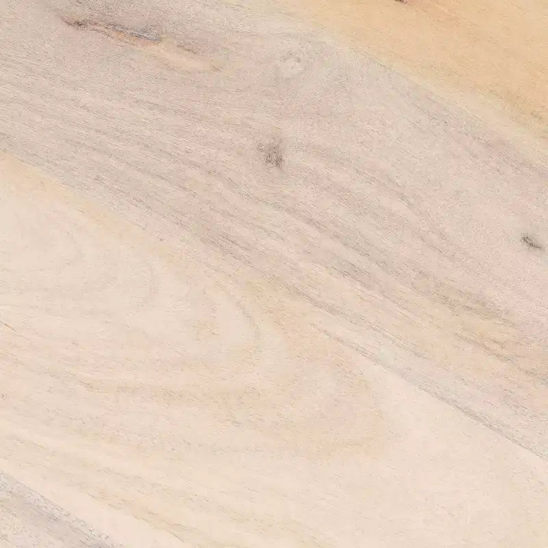 Table à manger en bois de manguier naturel : Finition blanchie, pied central, diamètre 119 cm