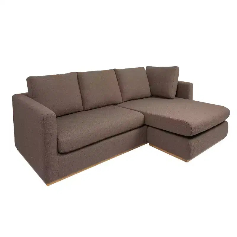 Storied Home Sofa with Chaise Lounge Beige: Modern L-Shaped, Interchangeable, Wood Trim, Mushroom Brown