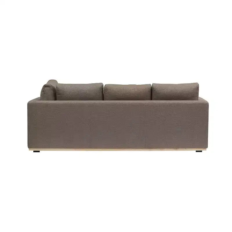 Canapé avec méridienne beige : Moderne en forme de L, interchangeable, bordure en bois, brun champignon