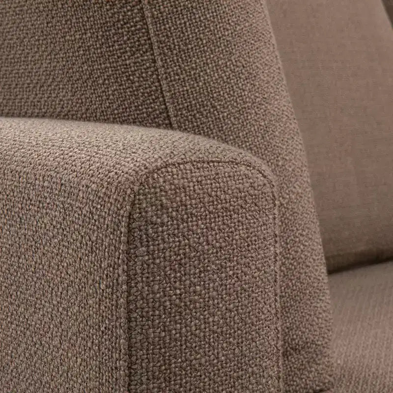 Canapé avec méridienne beige : Moderne en forme de L, interchangeable, bordure en bois, brun champignon
