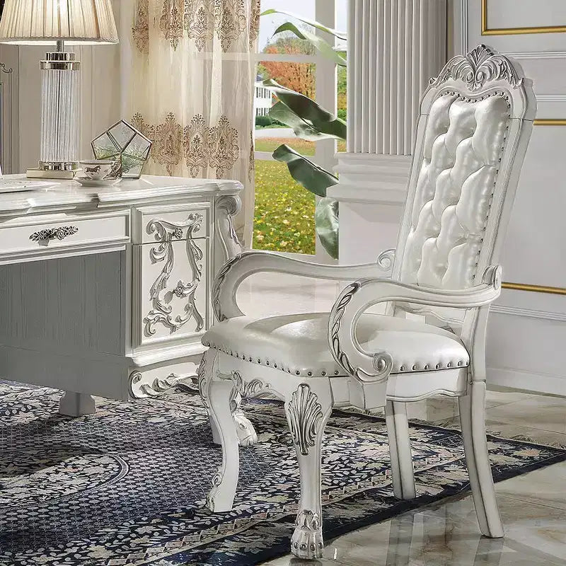 21" Dresden Accent Chair Synthetic Leather Bone White Finish - Acme Furniture: Tufted, No Assembly, Wood Composite Frame