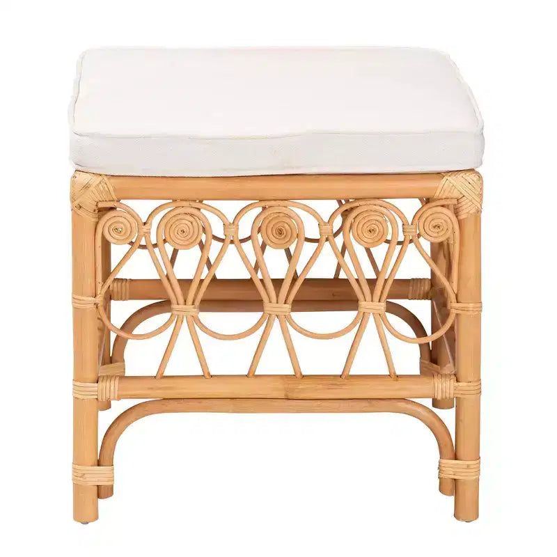 Repose-pieds en rotin Blanc/Miel clair : Polyester capitonné, Aucun assemblage requis