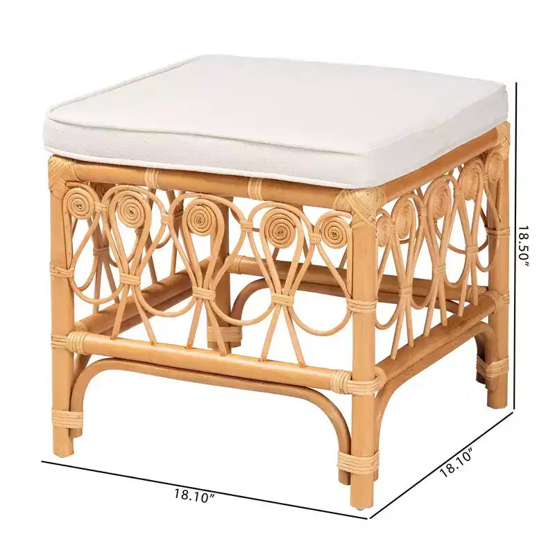 Repose-pieds en rotin Blanc/Miel clair : Polyester capitonné, Aucun assemblage requis