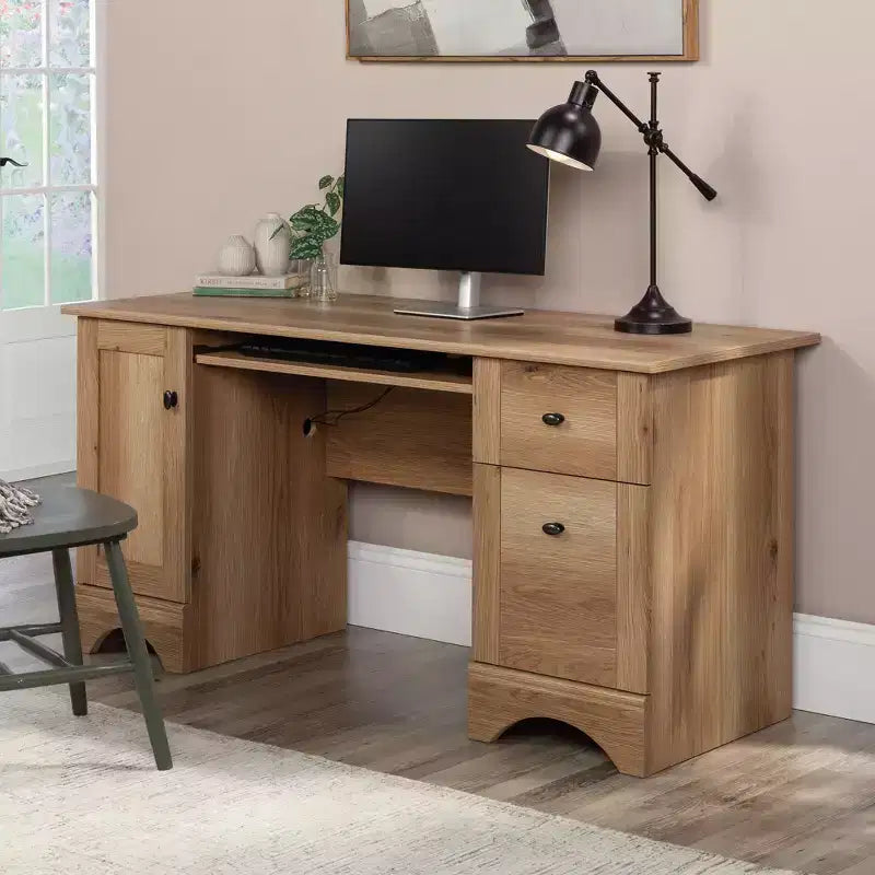 Bureau d'ordinateur en chêne Timber : Meuble de bureau de style vintage avec tiroir de rangement et cadre en MDF
