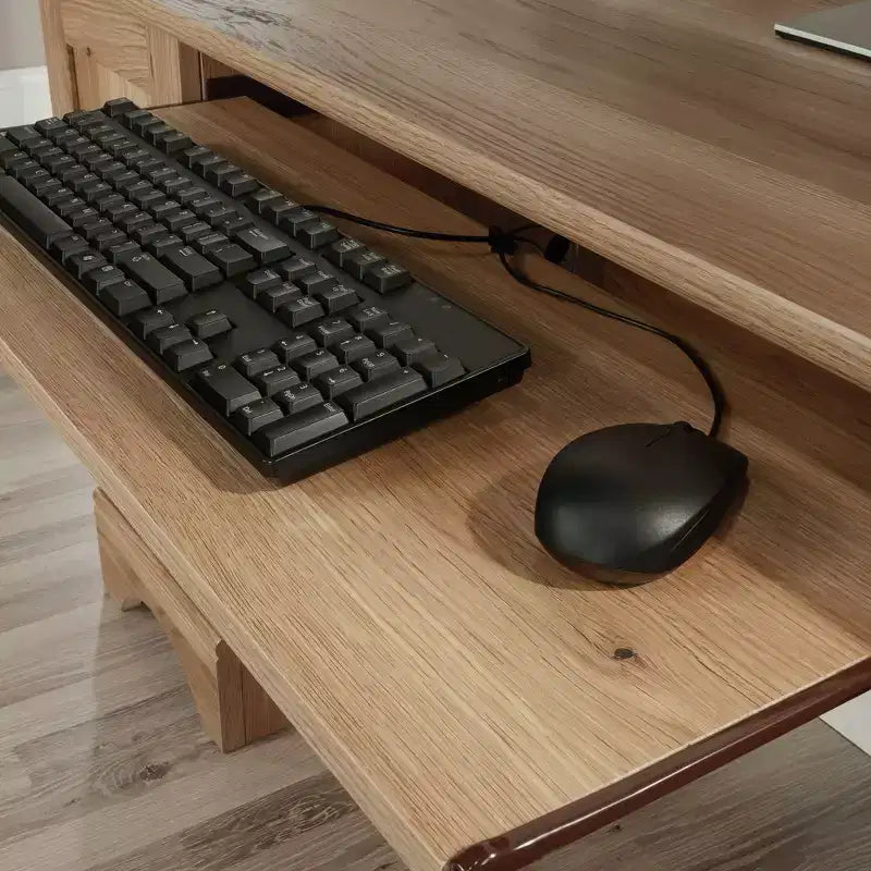 Bureau d'ordinateur en chêne Timber : Meuble de bureau de style vintage avec tiroir de rangement et cadre en MDF