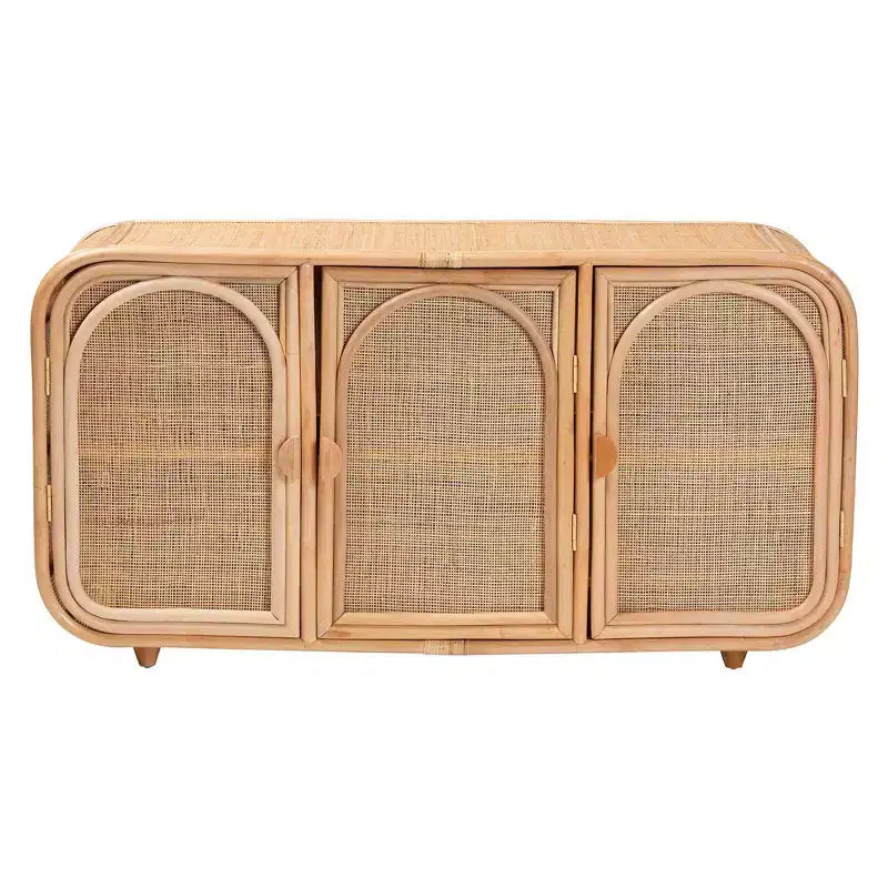 bali & pari Evania Natural Rattan 3 Door Storage Cabinet Natural