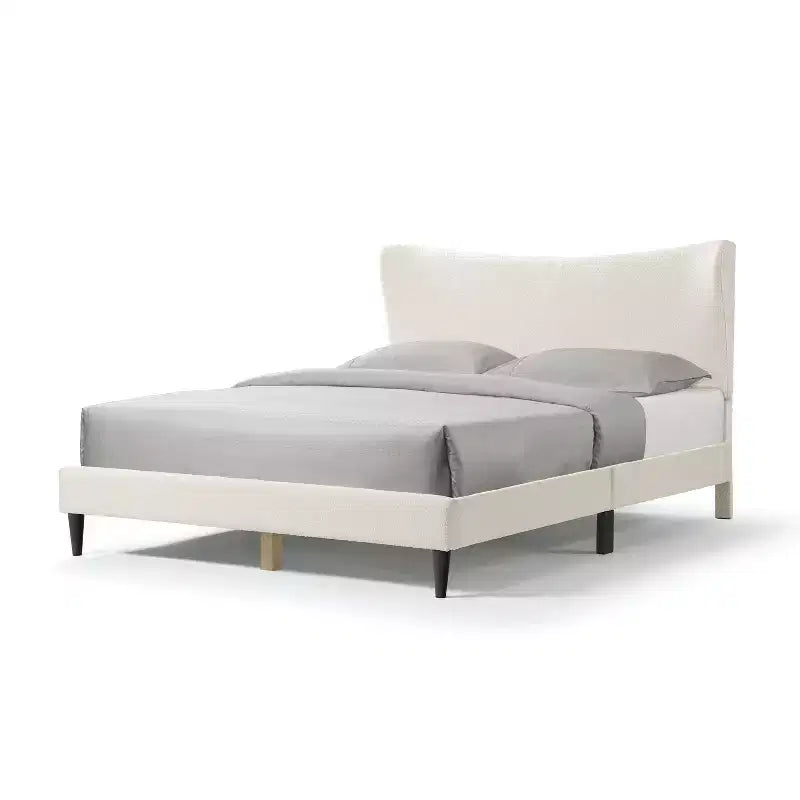 24/7 Shop At Home Queen Heartwild Modern Boucle Upholstered Wingback Platform Bed White