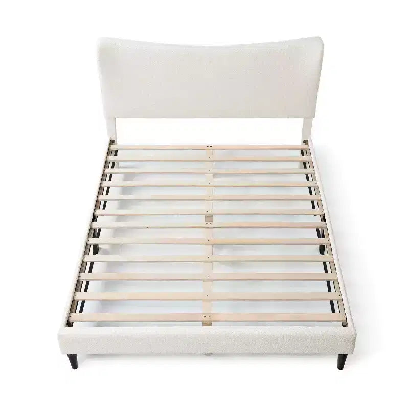 Lit plateforme capitonné en bouclette moderne avec oreilles Blanc