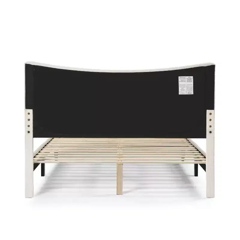 Lit plateforme capitonné en bouclette moderne avec oreilles Blanc