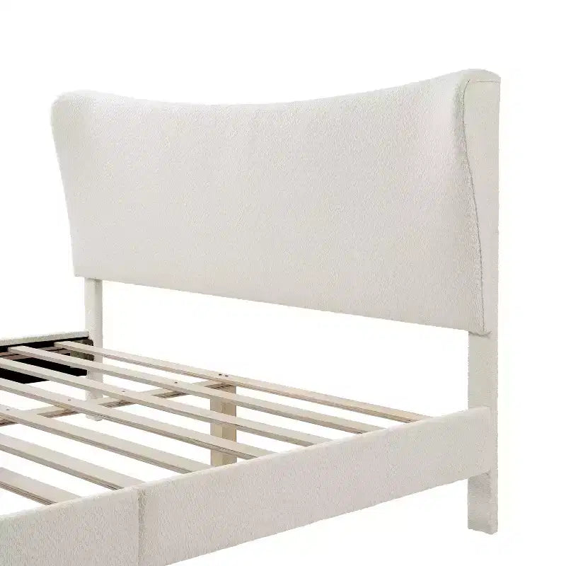 Lit plateforme capitonné en bouclette moderne avec oreilles Blanc