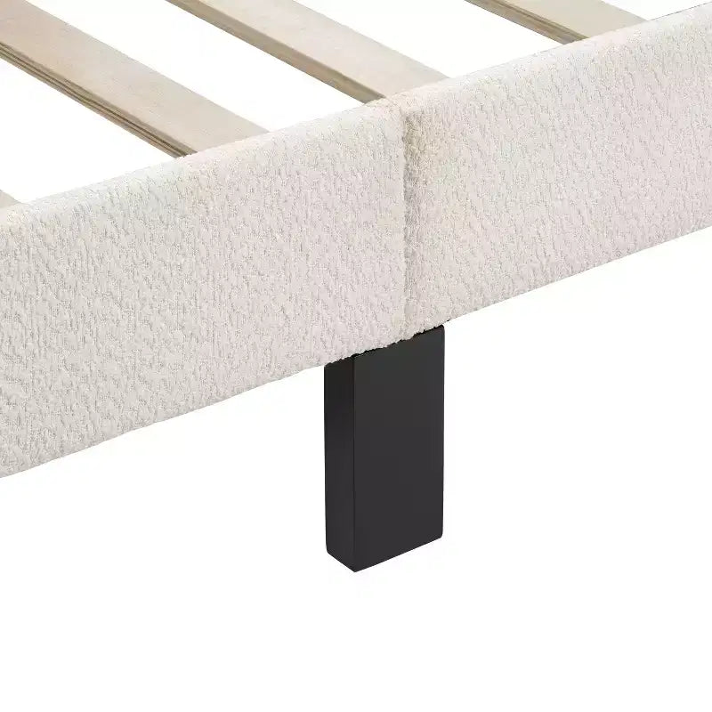 Lit plateforme capitonné en bouclette moderne avec oreilles Blanc