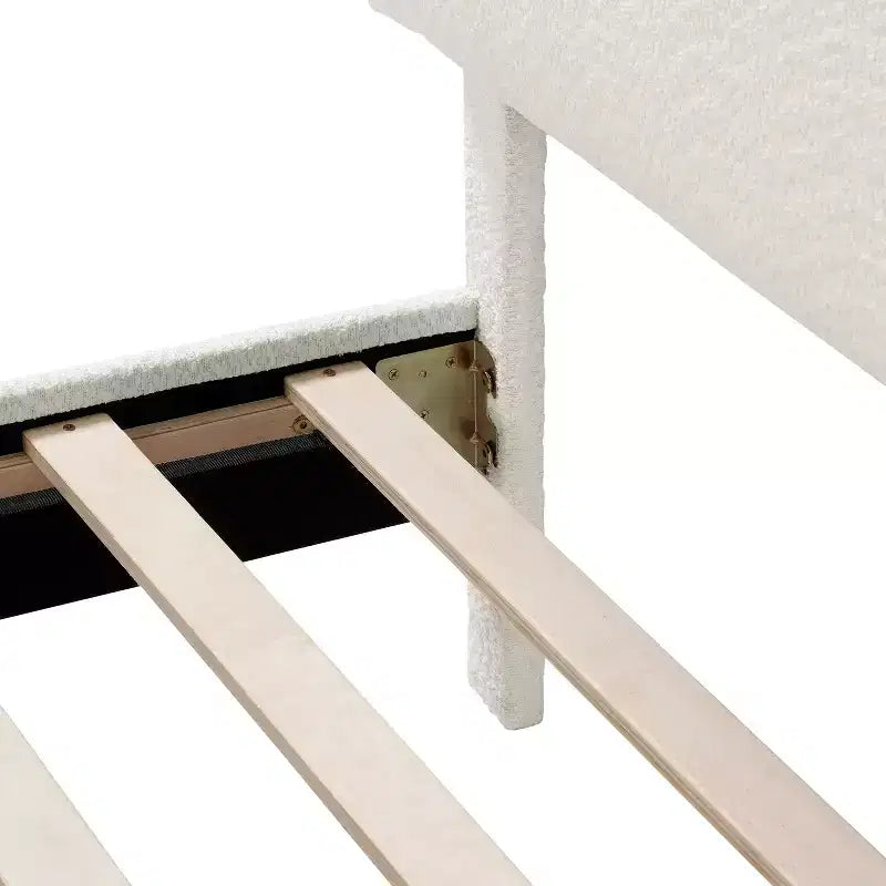 Lit plateforme capitonné en bouclette moderne avec oreilles Blanc