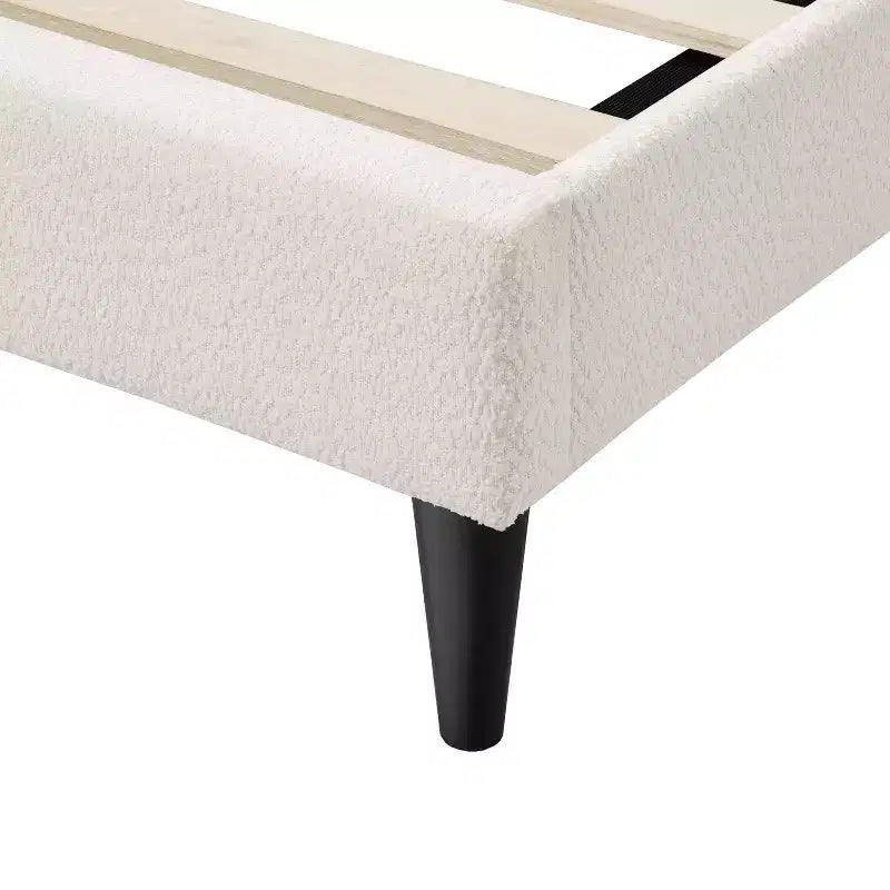 Lit plateforme capitonné en bouclette moderne avec oreilles Blanc