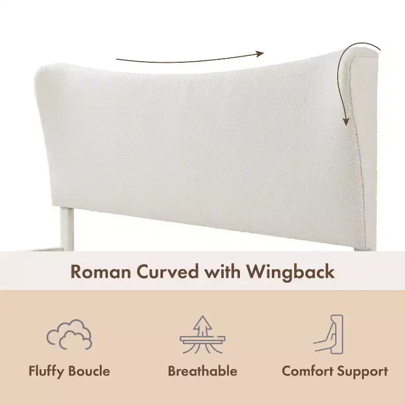 Lit plateforme capitonné en bouclette moderne avec oreilles Blanc