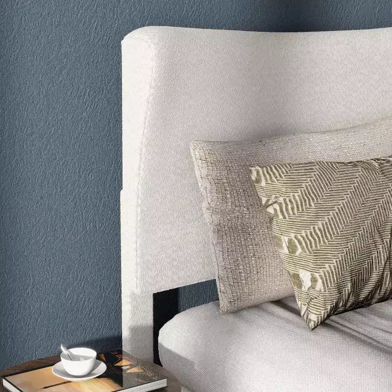 Lit plateforme capitonné en bouclette moderne avec oreilles Blanc