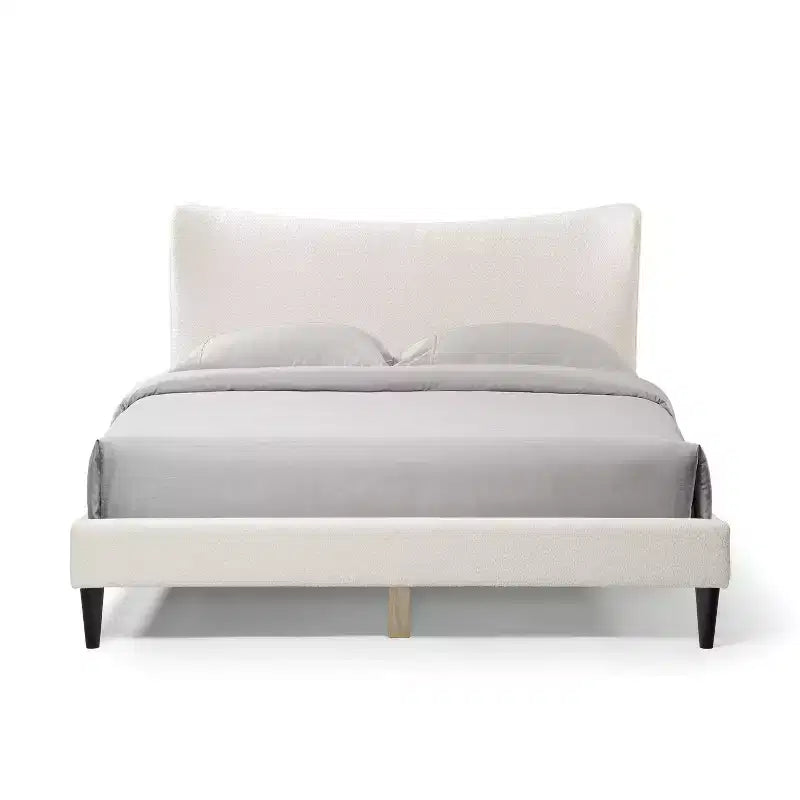 Lit plateforme capitonné en bouclette moderne avec oreilles Blanc