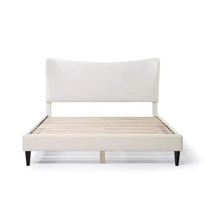 Lit plateforme capitonné en bouclette moderne avec oreilles Blanc