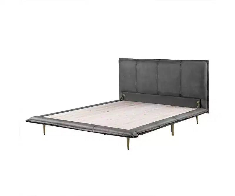 91" Queen Bed Metis Bed Gray Top Grain Leather - Acme Furniture: Modern Industrial Style, Metal Legs, Plush Upholstery