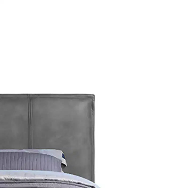 Lit en cuir pleine fleur gris : style industriel moderne, pieds en métal, rembourrage moelleux