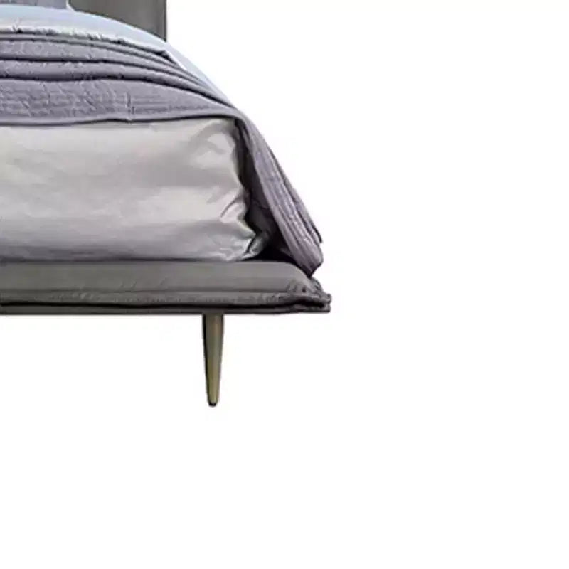 Lit en cuir pleine fleur gris : style industriel moderne, pieds en métal, rembourrage moelleux