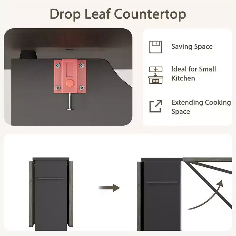 Table à manger pliante avec 2 étagères de rangement, abattants, 6 roulettes, table extensible multifonction pour cuisine, chambre, salon