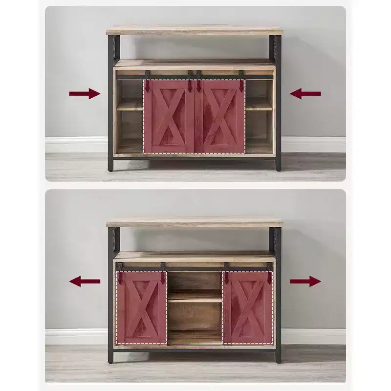 Buffet de rangement, commode, buffet avec 2 portes coulissantes de grange, étagères réglables