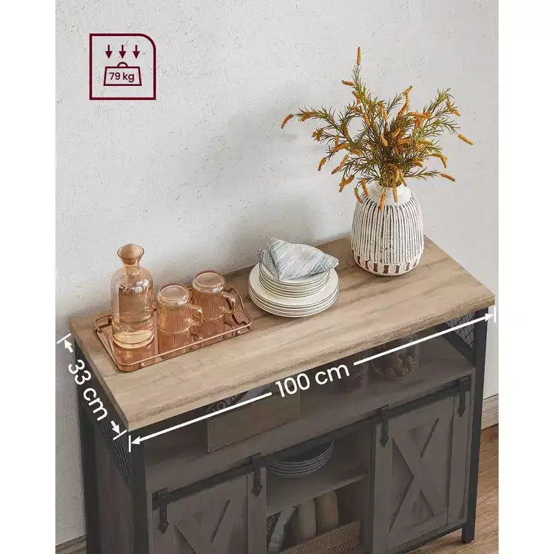 Buffet de rangement, commode, buffet avec 2 portes coulissantes de grange, étagères réglables