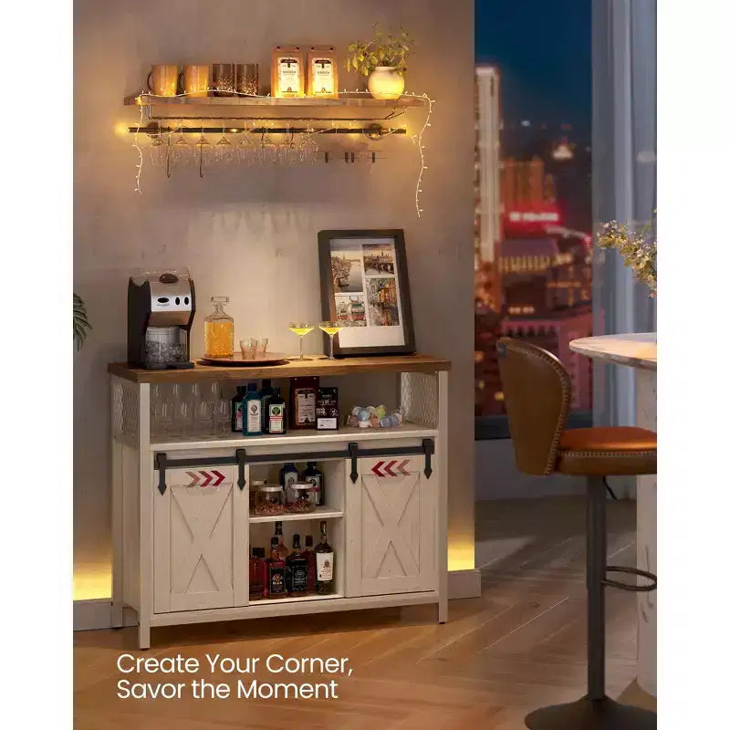 Buffet de rangement, commode, buffet avec 2 portes coulissantes de grange, étagères réglables