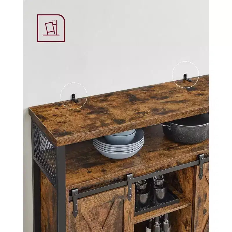 Buffet de rangement, commode, buffet avec 2 portes coulissantes de grange, étagères réglables