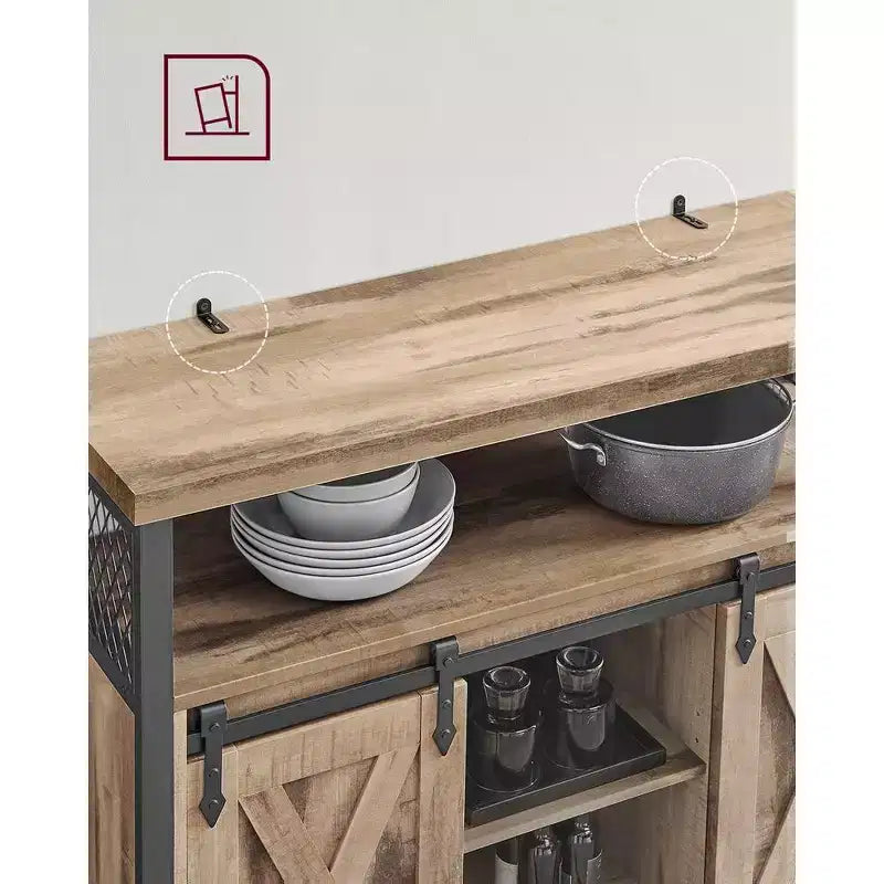 Buffet de rangement, commode, buffet avec 2 portes coulissantes de grange, étagères réglables