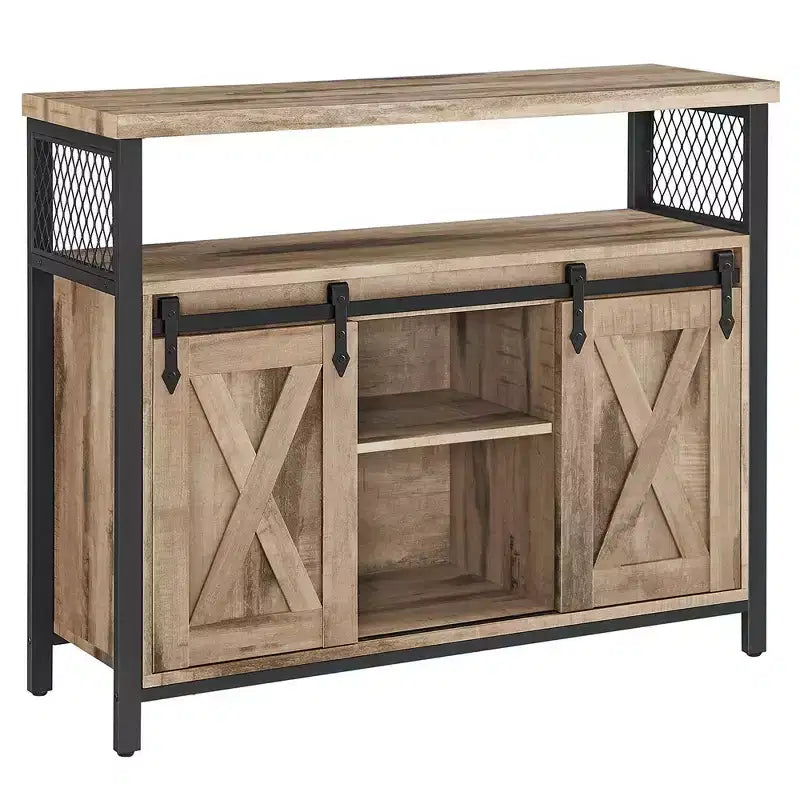 Buffet de rangement, commode, buffet avec 2 portes coulissantes de grange, étagères réglables