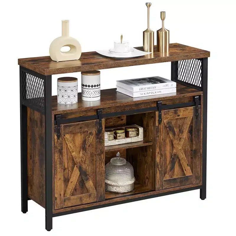 Buffet de rangement, commode, buffet avec 2 portes coulissantes de grange, étagères réglables