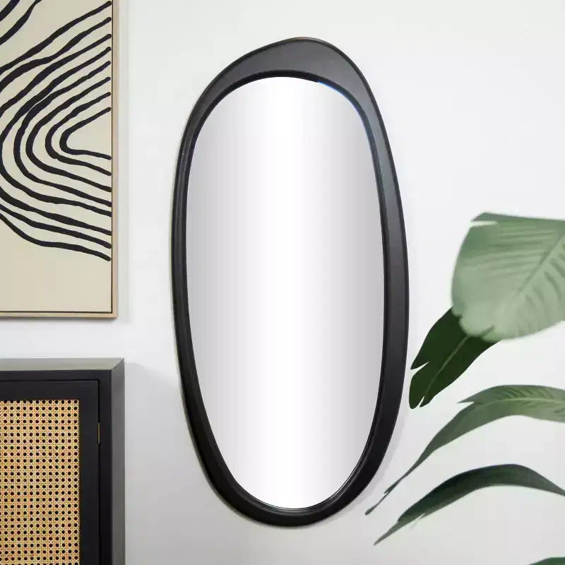 Miroir mural ovale abstrait en bois noir