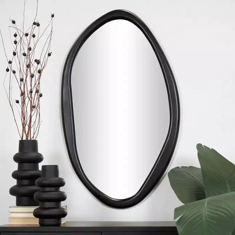 Miroir mural ovale abstrait en bois noir