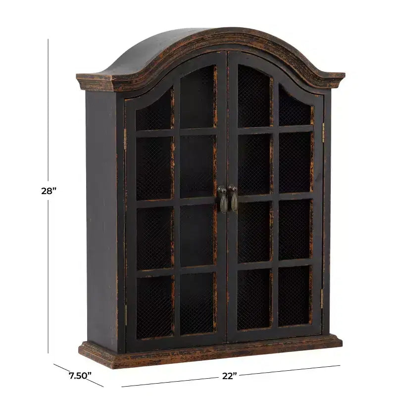 Étagère murale traditionnelle en bois 28x22 avec portes à volets arquées