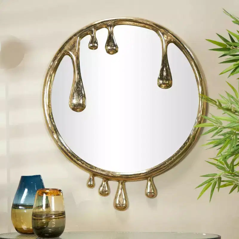 Miroir mural abstrait en aluminium 43x36 avec cadre au design fondu