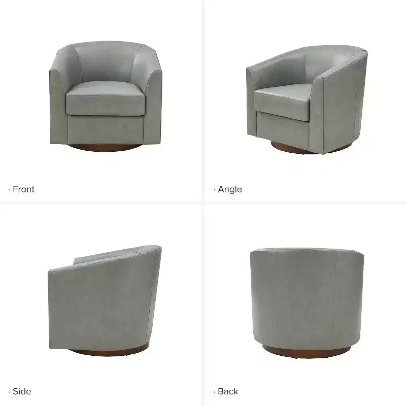 Lot de 2 fauteuils baril pivotants à 360 degrés en cuir véritable avec base en bois massif