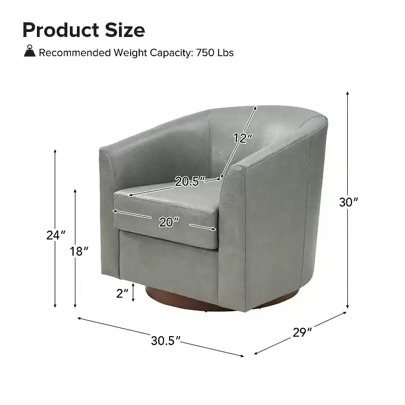 Lot de 2 fauteuils baril pivotants à 360 degrés en cuir véritable avec base en bois massif