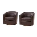 Lot de 2 fauteuils baril pivotants à 360 degrés en cuir véritable avec base en bois massif
