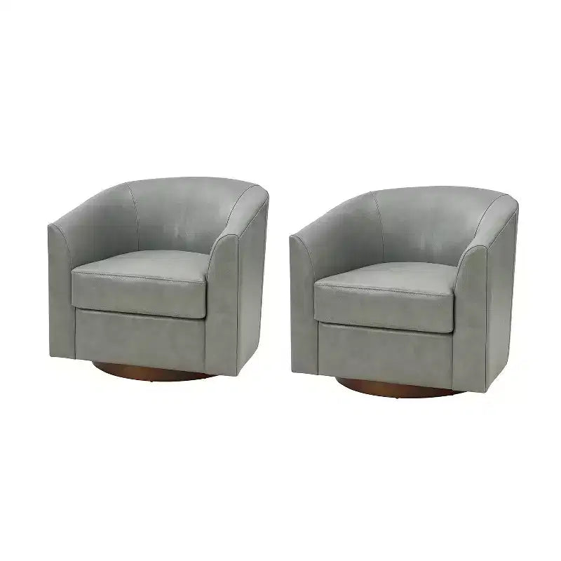 Set of 2 Molly Modern 360-degree Swivel Barrel Genuine Leather Chair with Solid Wood Base|ART OF LIVING DESIGNS
