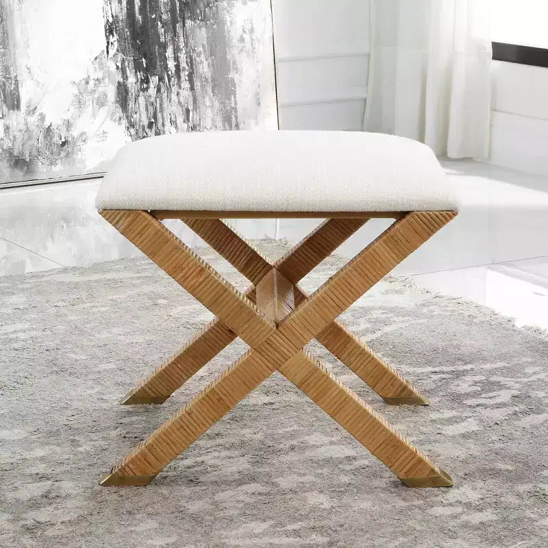 Banc en tissu blanc texturé, largeur 19 po