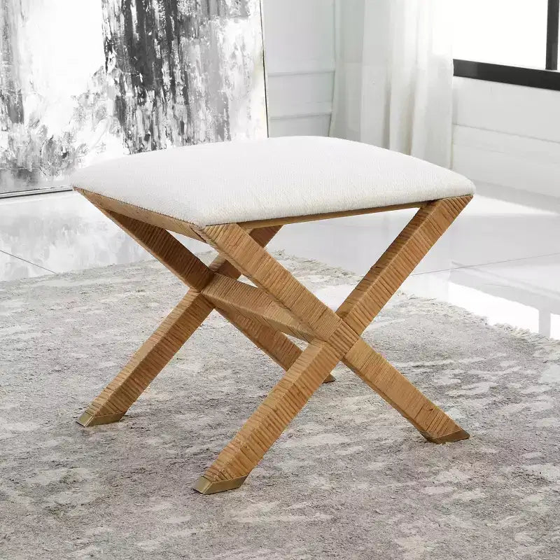 Banc en tissu blanc texturé, largeur 19 po