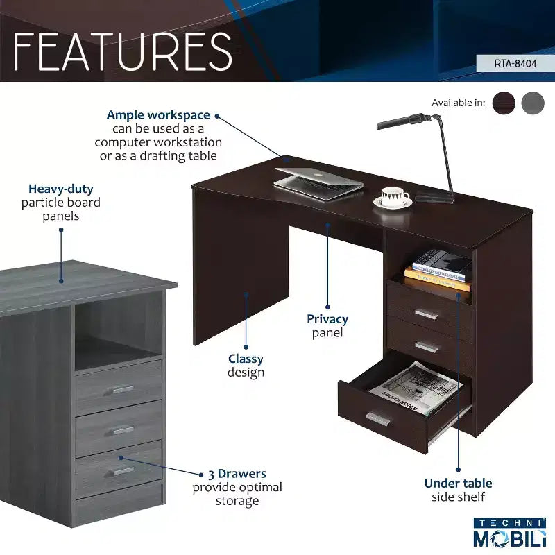 Bureau informatique classique avec tiroirs multiples