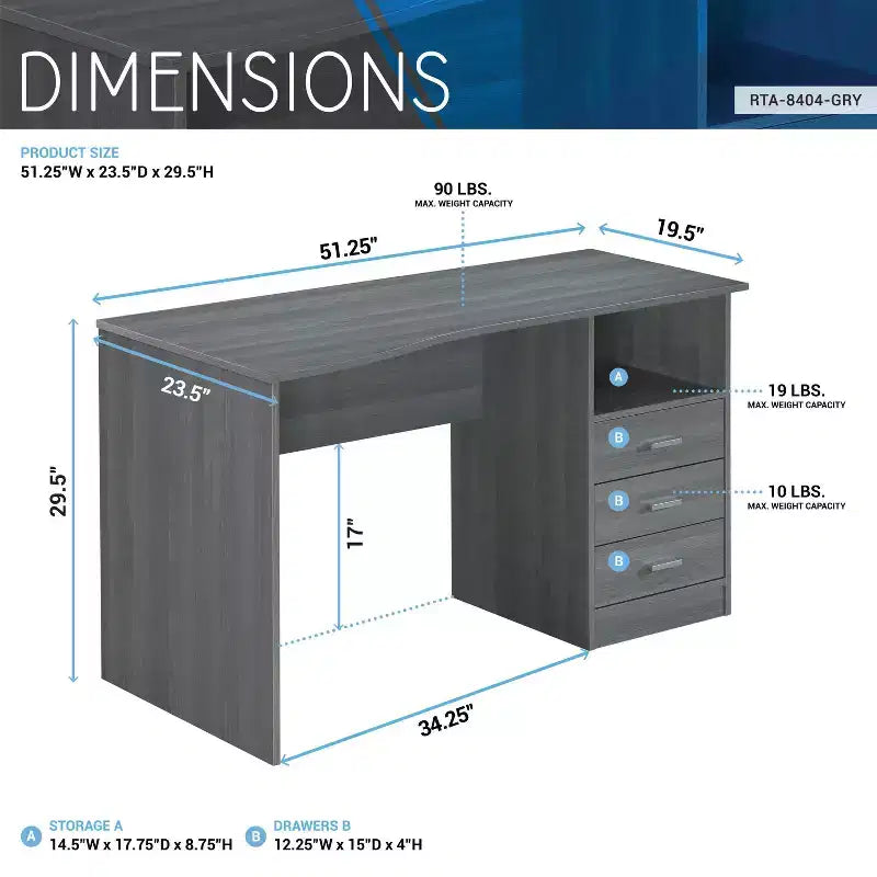 Bureau informatique classique avec tiroirs multiples