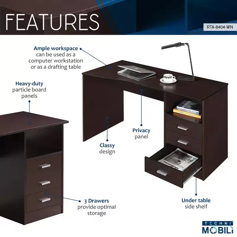 Bureau informatique classique avec tiroirs multiples