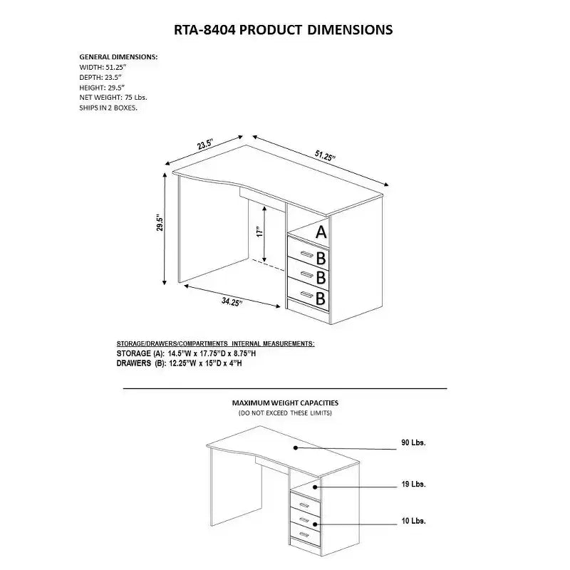 Bureau informatique classique avec tiroirs multiples